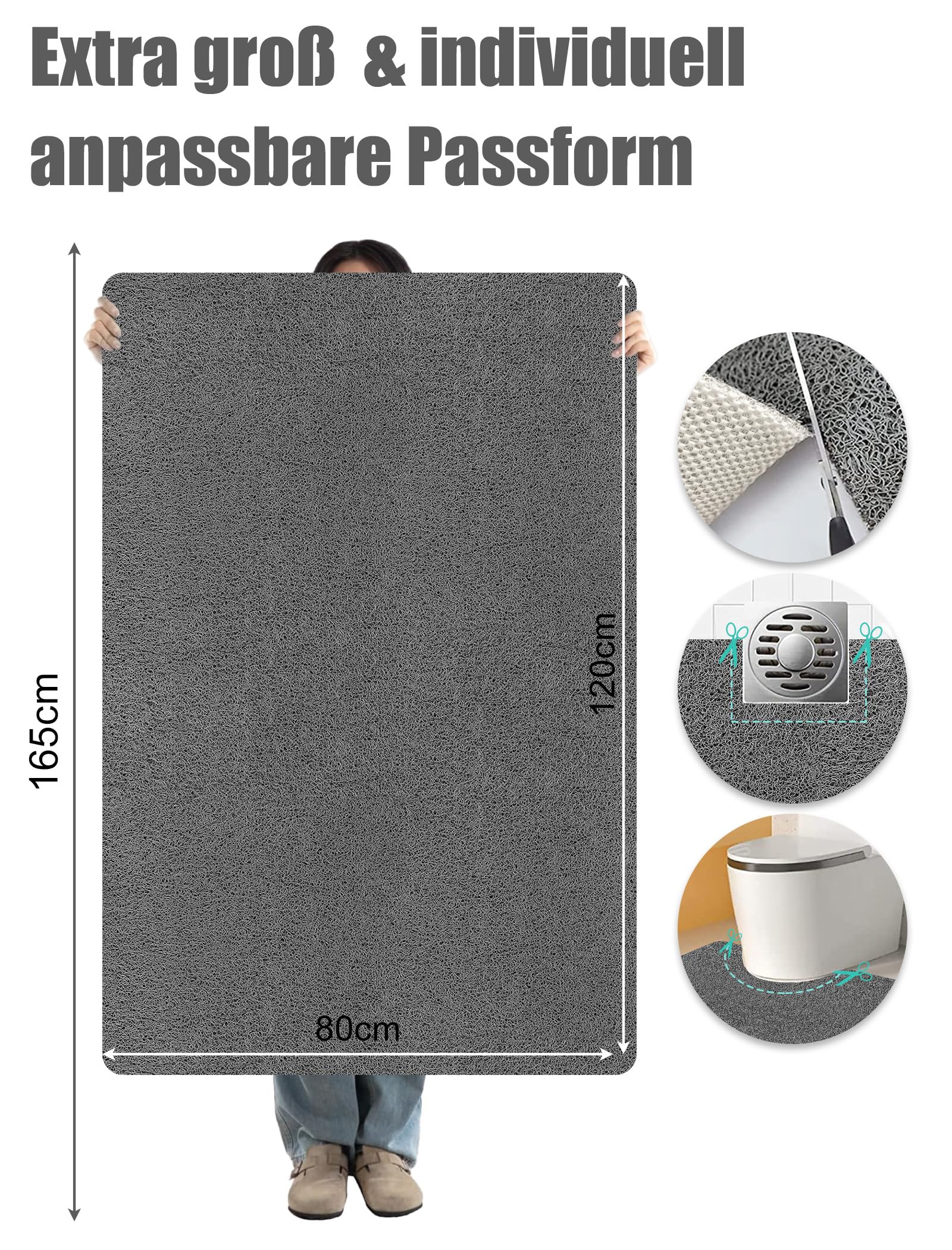 Extra Groß Duschmatte rutschfest 120x80cm: Weich Komfort PVC Luffa Sicherheits Rutschmatte Dusche mit Ablauflöchern - Schnell trocknend Duschwanneneinlage für Dusche und Nassbereiche