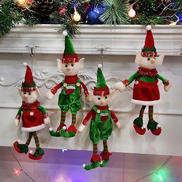 Houwsbaby 4 pcs Stuffed Elf Couples Christmas Decoration Hanging Elves Xmas Ornaments on The Shelf, 12