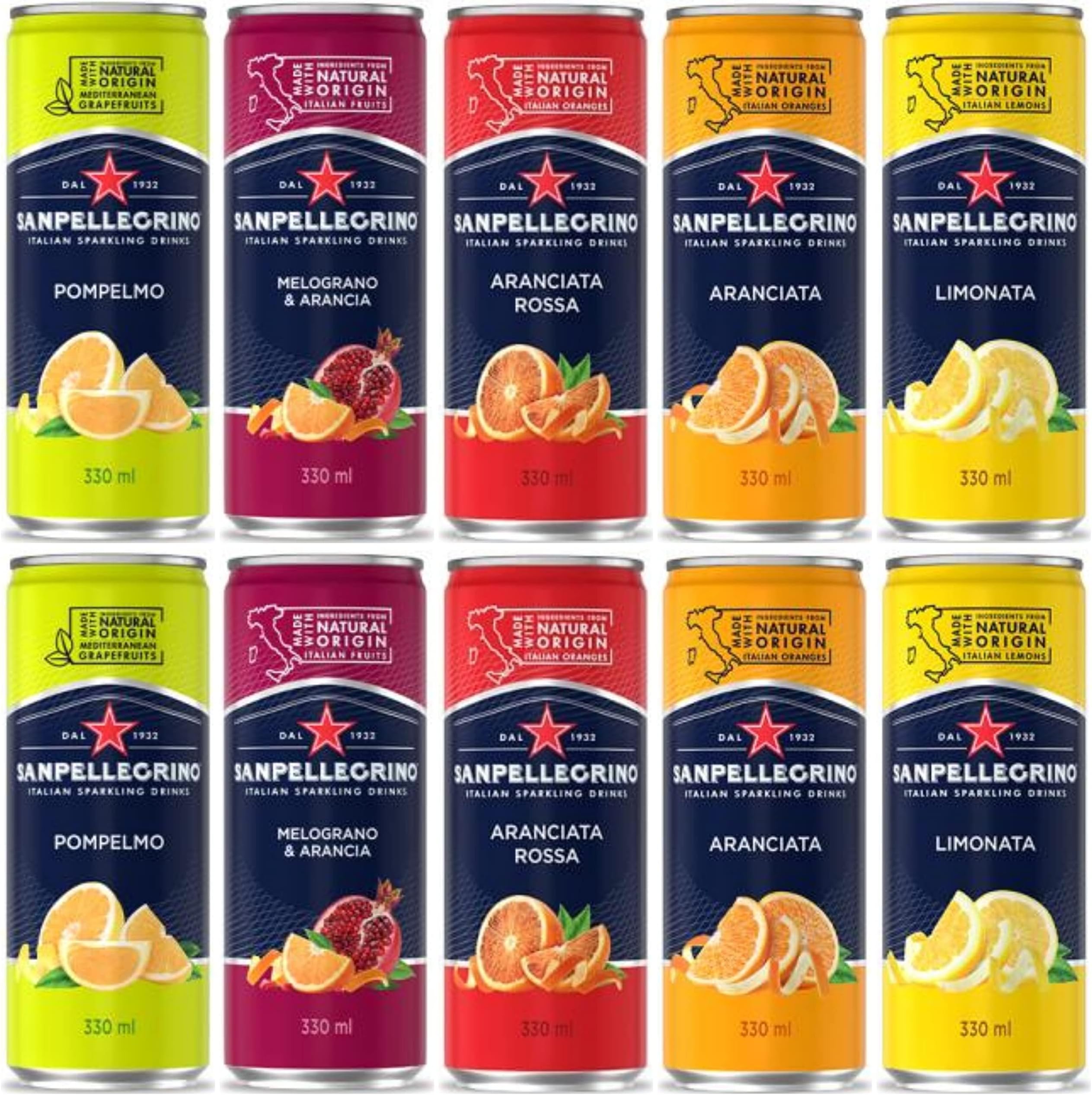 ADVENTURE BOX San Pellegrino Sparkling Fruit Beverages 5 Flavor Variety Pack, Italian Drinks, Naturally Flavored Water, 1.15 Fl Oz Cans (10 Pack)