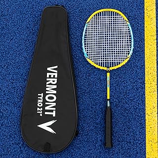 Vermont Tyro Badminton Racket | 21”, 23” & 27” Rackets | Durable Steel & Aluminium Construction | Blue & Yellow Design | Entry Level Badminton Racket | Perfect For Schools