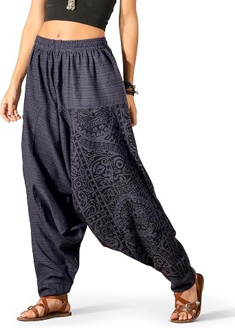 Womens Printed Harem Pants - Boho Yoga Baggy Pants with Elastic Waist & Drawstring, Hippie Lounge Pants