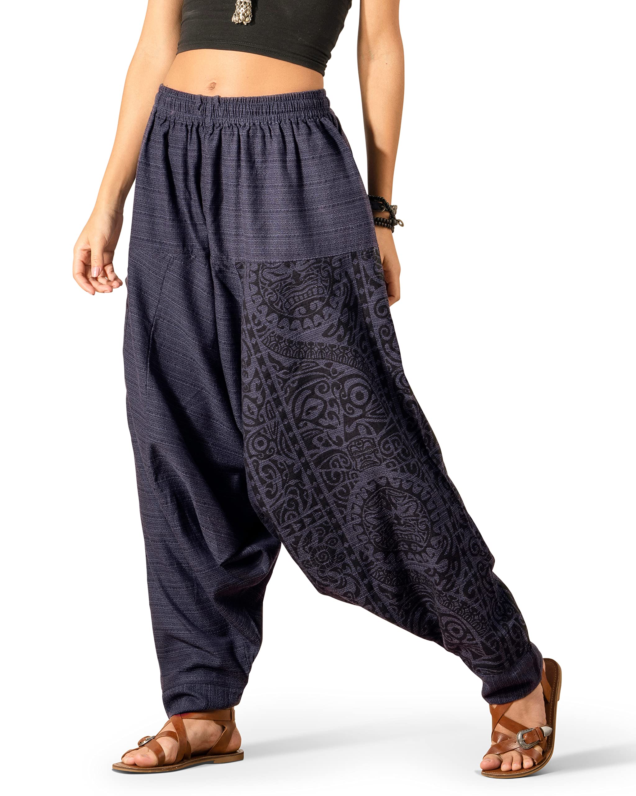 The Veshti Company Women's Printed Harem Pants - Boho Yoga Baggy Pants with Elastic Waist & Drawstring, Hippie Lounge Pants