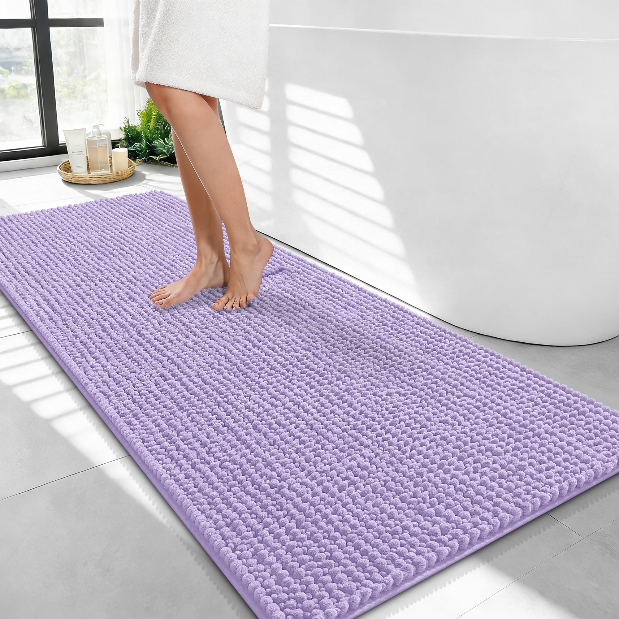 OLANLY Thick Chenille Bathroom Runner Rugs Mats 44x24, Lavender