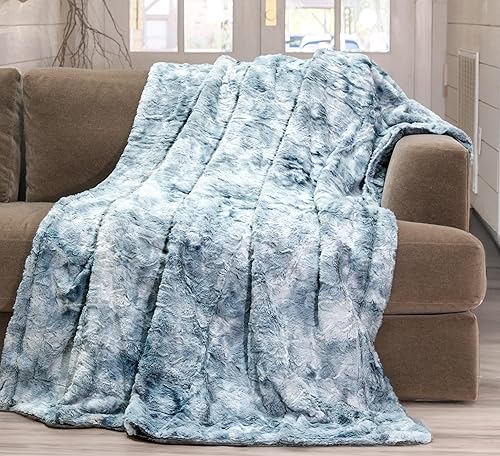 Miniatura 3 de WOLF CREEK BLANKET Doublesoft - Manta de piel sintética de gran tamaño, 50 x 65 pulgadas, color azul escarcha, suave, esponjosa, acogedora, peluda,