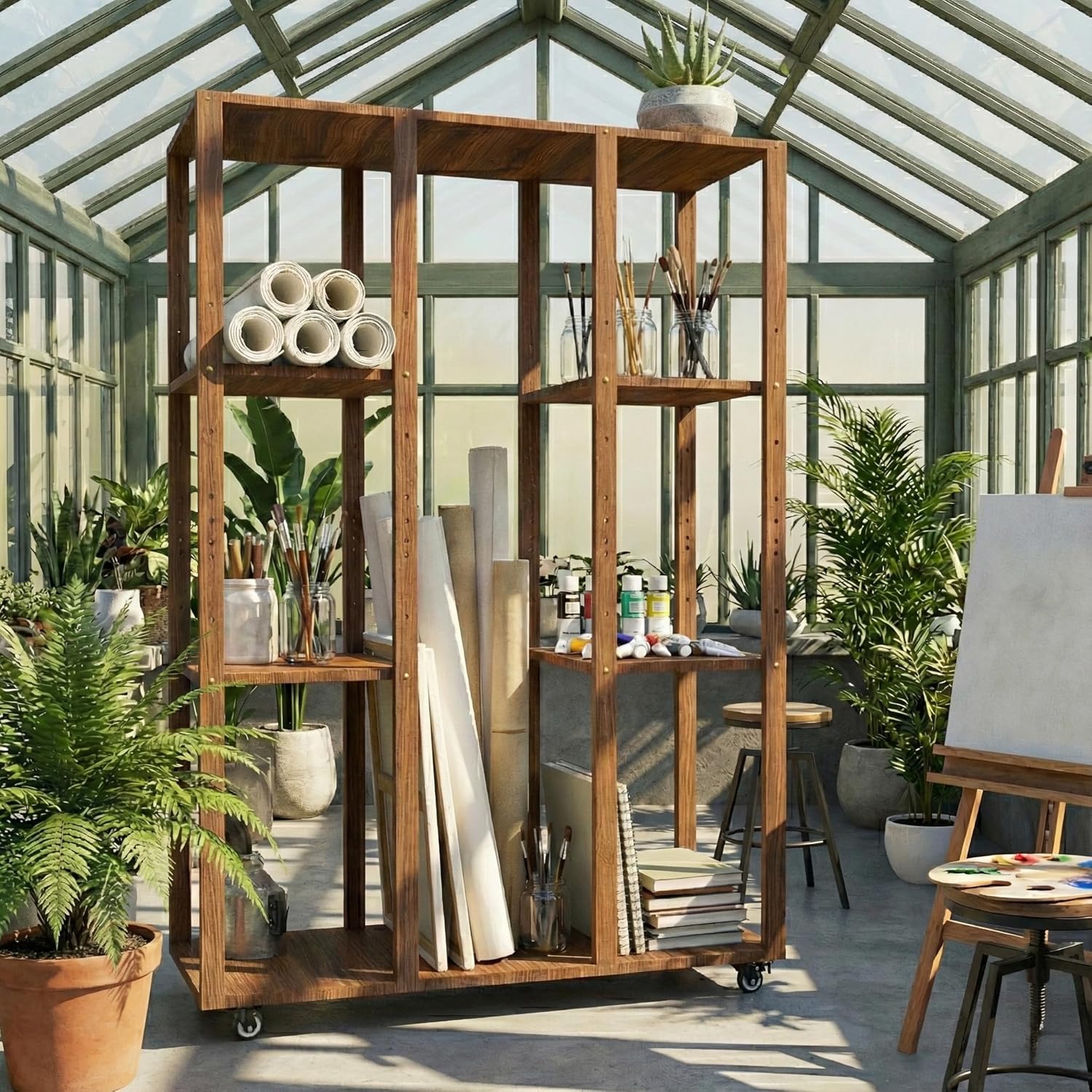 GARVIN Extra-Large Art Storage Rack – Adjustable Wooden Cabinet-Style Multi-Tier Canvas Storage & Display Rack, Heavy-Duty Art Organizer for Classroom, Studio, Gallery, Posters