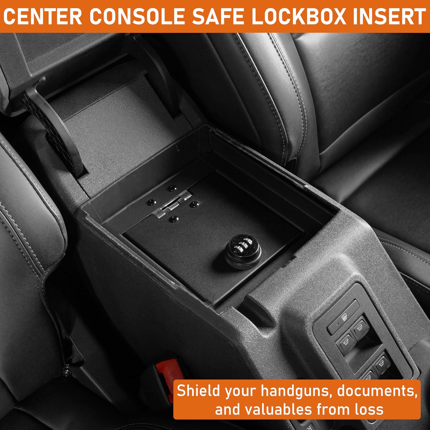 Hooke Road Bronco Center Console Safe Lockbox Insert Armrest Storage Organizer for 2021-2024 Ford Bronco(Excluding Sport), Heavy Duty Black Steel Password Lock Box
