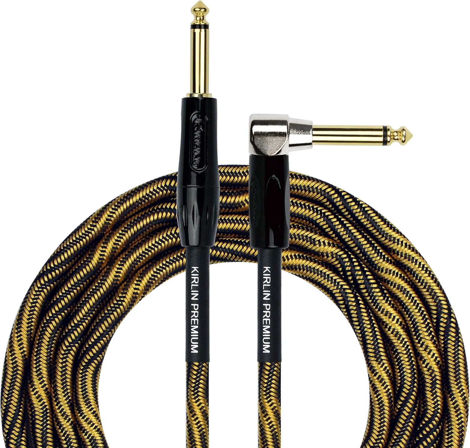 KIRLIN Cable IWB Instrument Cable, 1/4-Inch Right Angle to Straight, Black Gold Wave, 10FT (IWB-202 BFGL-10/WBO)