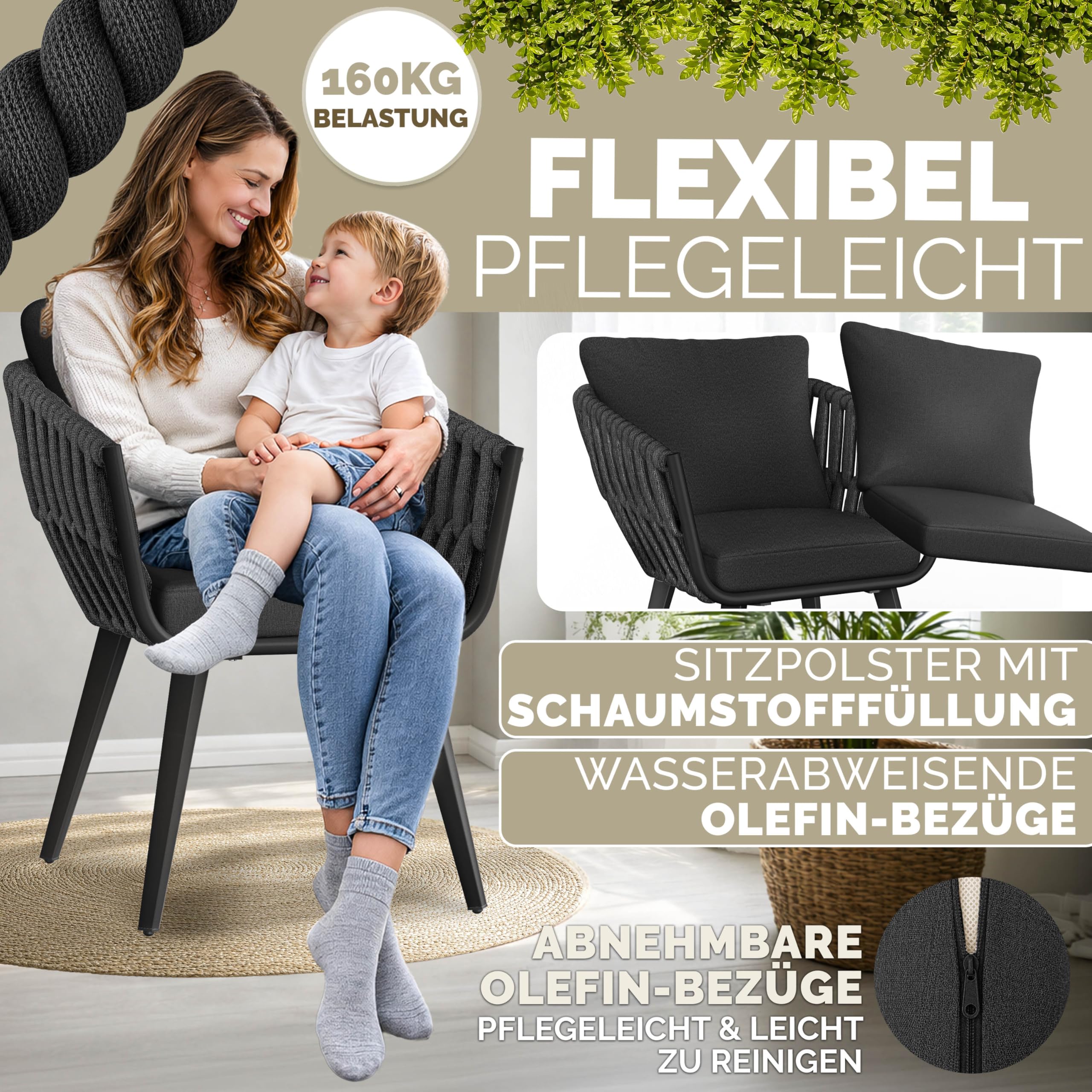 tillvex® Gartenstuhl 6er Set Wetterfest mit Armlehne | Outdoor Stühle bis 160kg belastbar | Gartenstühle UV-beständig | Terrassenstuhl Sessel Gartenmöbel Terrasse Balkon Garten