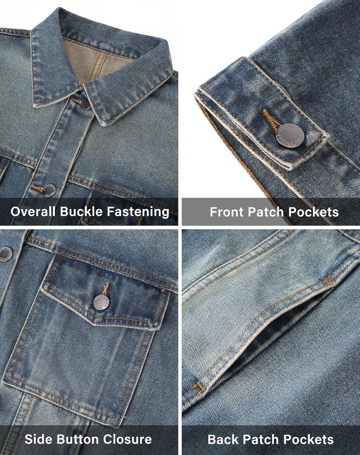 roswear Jean Jacket Women Oversized Long Sleeves Button Up Washed Denim Western Jackets Trucker Coat - Image 6