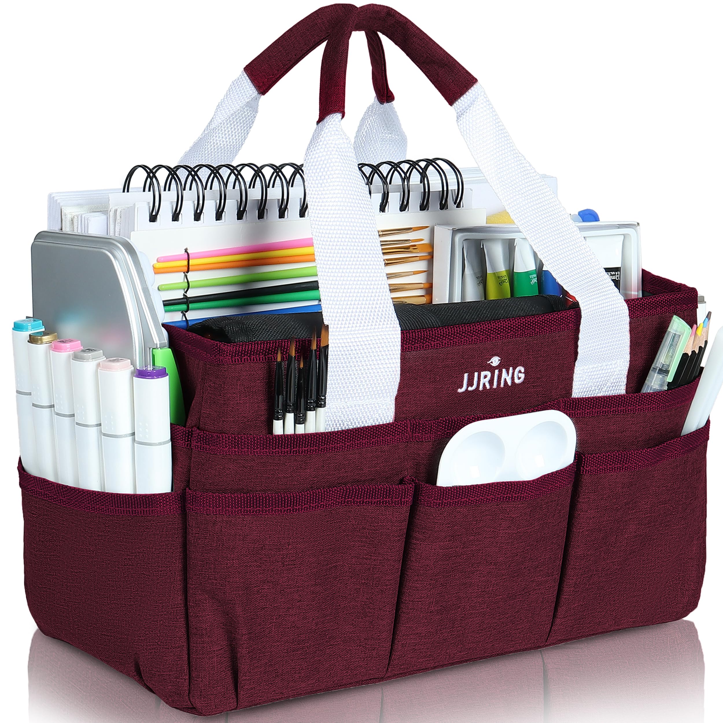 JJRING Craft Organizer Tote Bag, Art Storage Caddy with Multiple Pockets, Dark Red Sewing Bag for Art, Craft, Scrapbooking, School, Medical, and Office — image 1