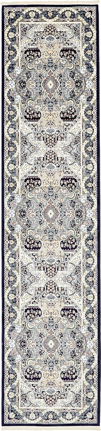 Unique Loom Narenj Collection Classic Traditional Medallion Textured Design Area Rug, 3 x 13 ft, Navy Blue/Tan