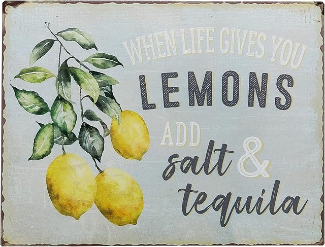 Barnyard Designs When Life Gives You Lemons Add Salt & Tequila Funny Retro Vintage Tin Bar Sign, Country Home Decor, 33cm x 25.50cm