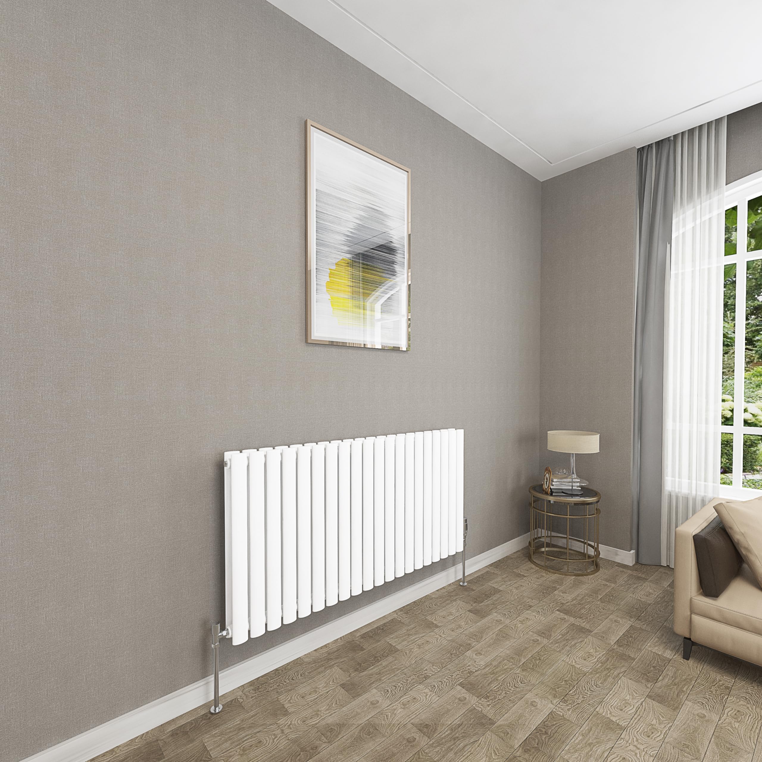 Sky bathroom | 600x1180mm - Modern White Horizontal Double Panel Oval Column Radiator Central Heating Designer Radiator