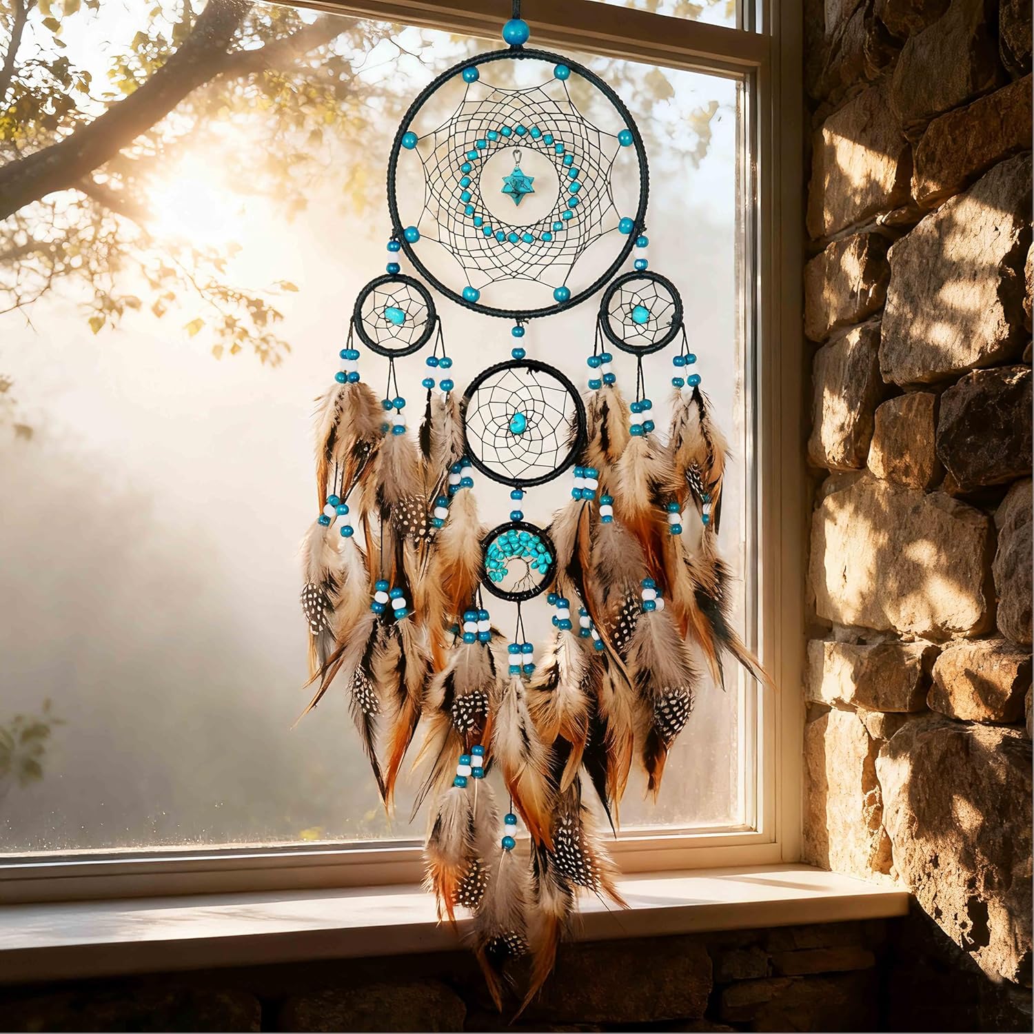 Dream Catchers for Adults Large Dream Catchers Black Dream Catcher Turquoise Wall Decor for Bedroom Adult Brown Boho Dream Catcher Wall Decor Tree of Life Suncatcher Hanging