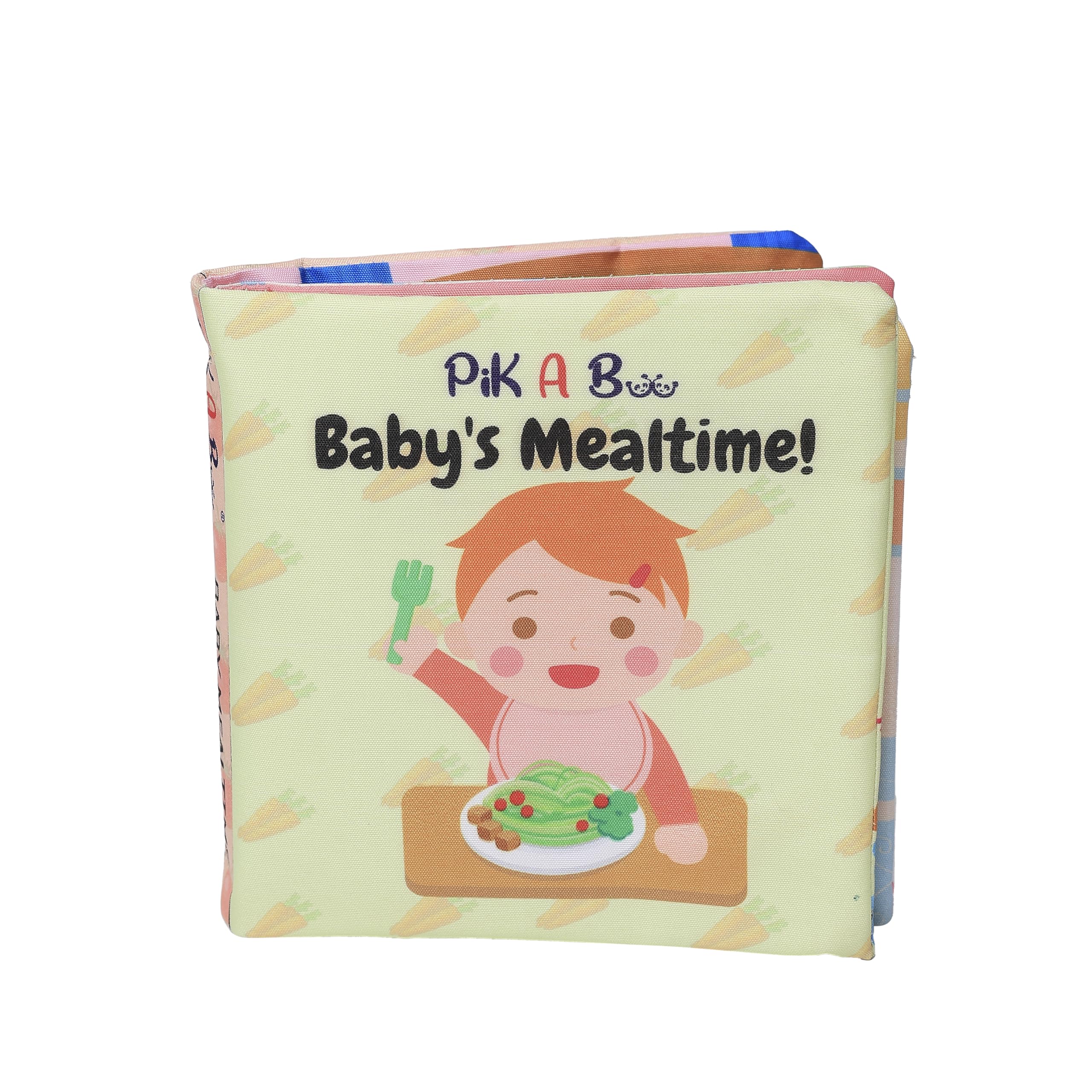 PiK A BOO Baby's Mealtime Sensory Cloth Book – 4 Page Soft Fabric Story Book for Infants & Toddlers | Crinkle Sound | 15x15 cm Baby Toy for 6 Months to 3 Years | Early Learning Through Play