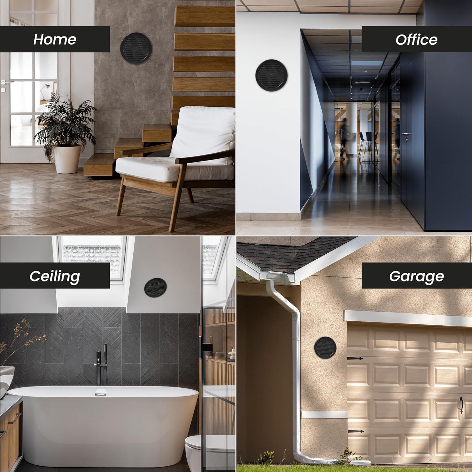 Repa Market 6 Inch (Opening) Black Round Air Vent Cover - Pack of 10 Plastic Fresh Air Intake Vent - AC Cover with Nylon Mesh Screen - Wall, Ceiling HVAC Return Air Register - Modern Soffit Vents