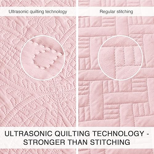 Miniatura 3 de Love's cabin - Juego de edredón tamaño Queen, color rosa, colcha de verano, microfibra ligera, estilo moderno de monedas, para todas las estaciones,