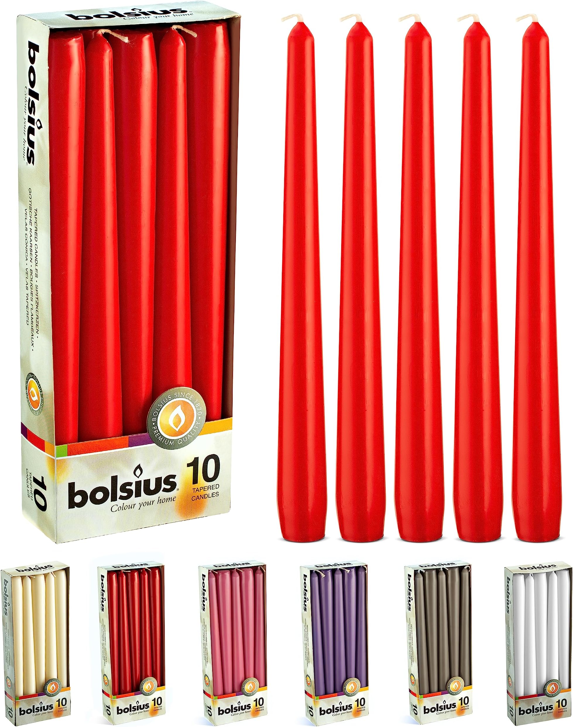 Bolsius Dinner Candles - Red, box of 10