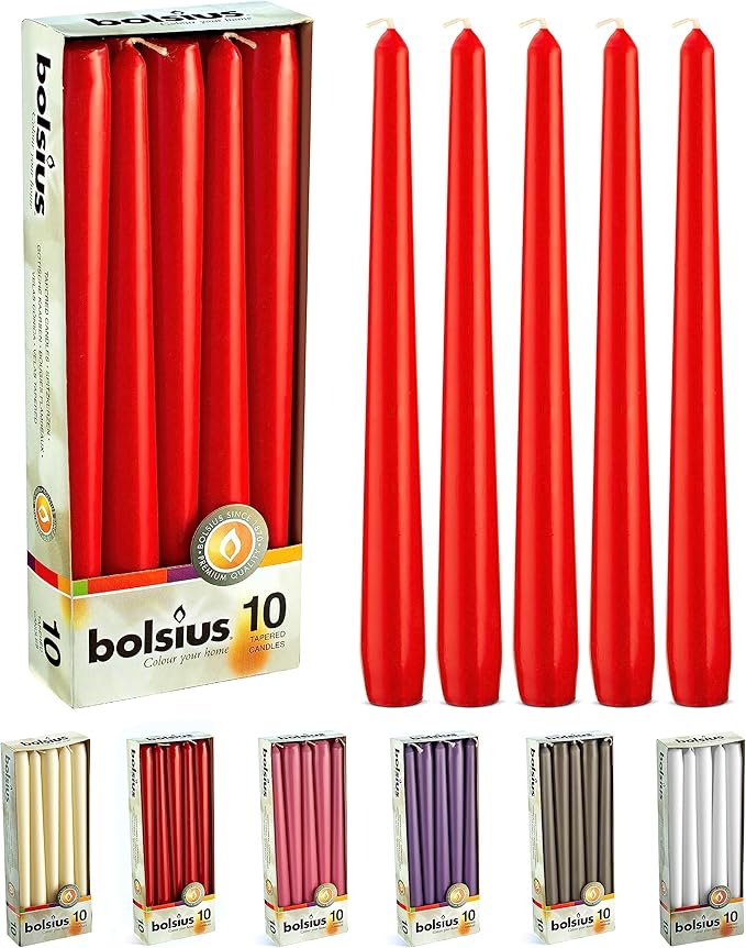 BOLSIUS Tapered Dinner Candles , "Red box 10", 103600352241 Amazon.co