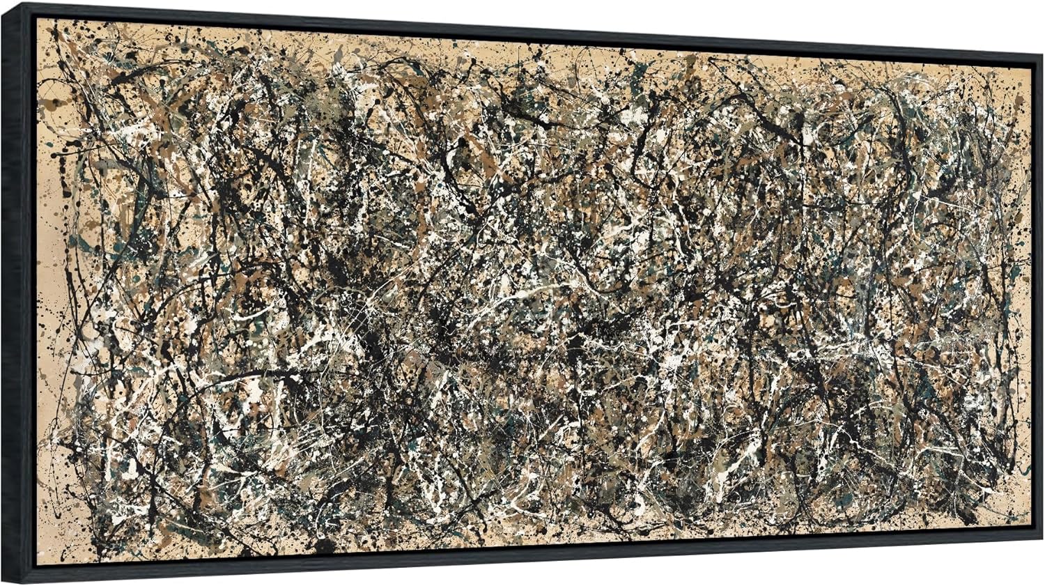 INVIN ART Framed Canvas Giclee Print Art One Number 31, 1950 by Jackson Pollock Wall Art Living Room Home Office Decorations(Black Slim Frame,20"x40")