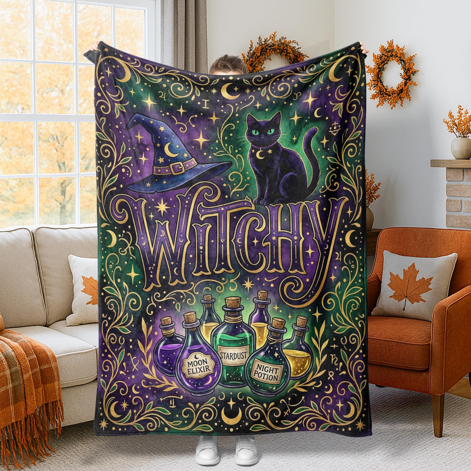 Couverture flanelle Halloween légère et chaude jeté de lit imprimé magique