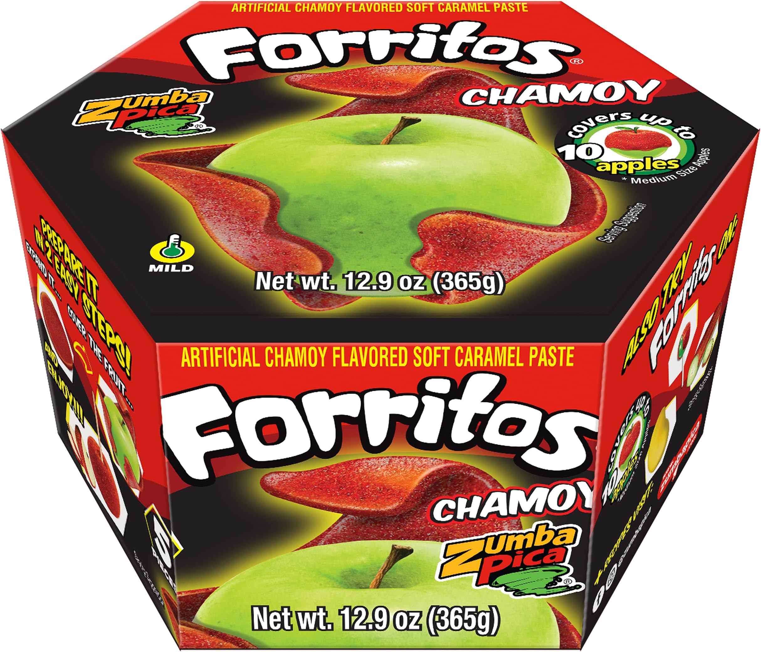 Zumba Pica Forritos Chamoy - Chamoy Flavor Soft Caramel Paste for Apples - Chamoy Paste to Cover Apples - Chamoy Mexican Candy - Caramel Apple Wraps - Forritos Chamoy para Manzanas (5 Count)
