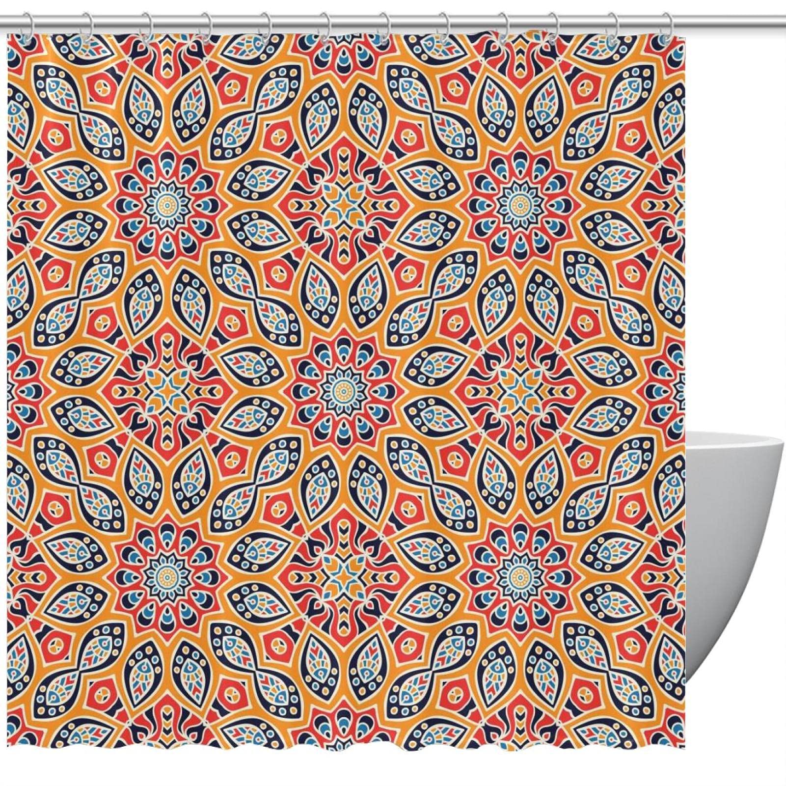 Rideau de douche étanche motif mandala 168 x 183 cm anti-éclaboussures