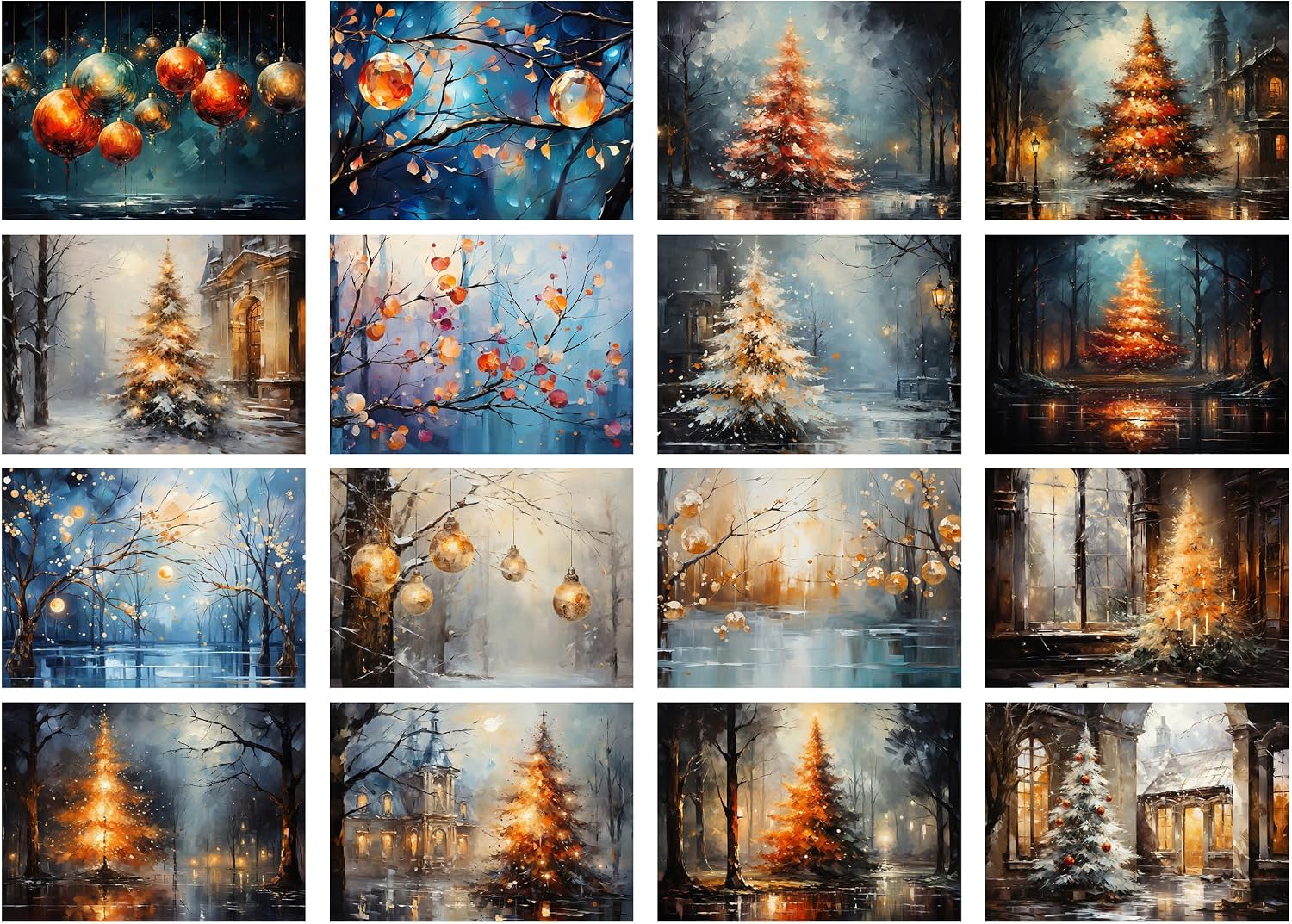 Decoupage Paper Pack (35 Sheets 6"x8") Amazing Cozy Paintings of Big Christmas Trees and Other Decorations FLONZ Vintage Illustration Pictures Cards for Decoupage, Craft and Scrapbooking