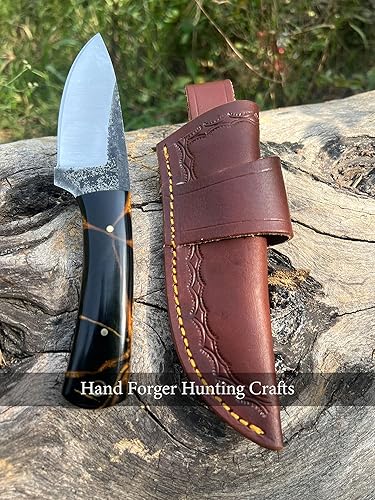 Miniatura 3 de Hand Forger Hunting Crafts Cuchillo de caza de espiga completa de acero al carbono 65MN de 7.5 pulgadas - Cuchillo de hoja fija para bushcraft con