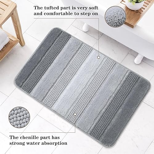 Vista 3 de Kmson Juego de 3 alfombras de baño de felpilla degradada, antideslizantes, ultra suaves, lavables, peludas para bañera, alfombra de ducha