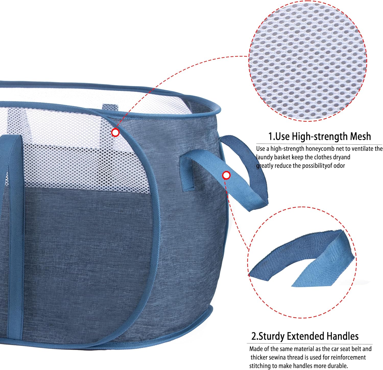 Pop Up Laundry Hamper，with Durable Handles collapsible laundry basket，Easy to Open and Fold for college Dorm,kids room，travel (2 blue)…