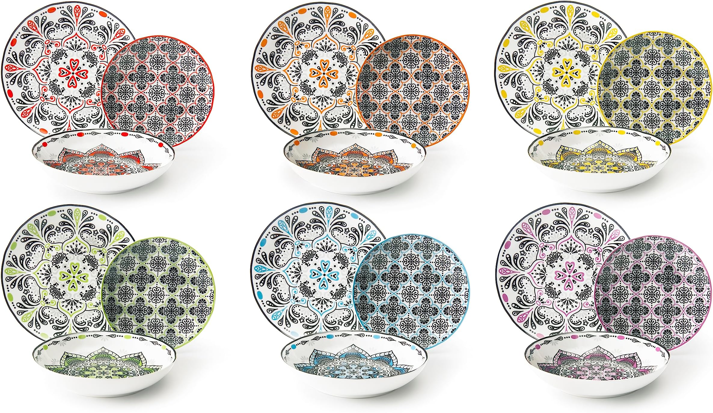 Roma Dinner Set, 18 Pieces, Porcelain, Multi-Colour, Piece