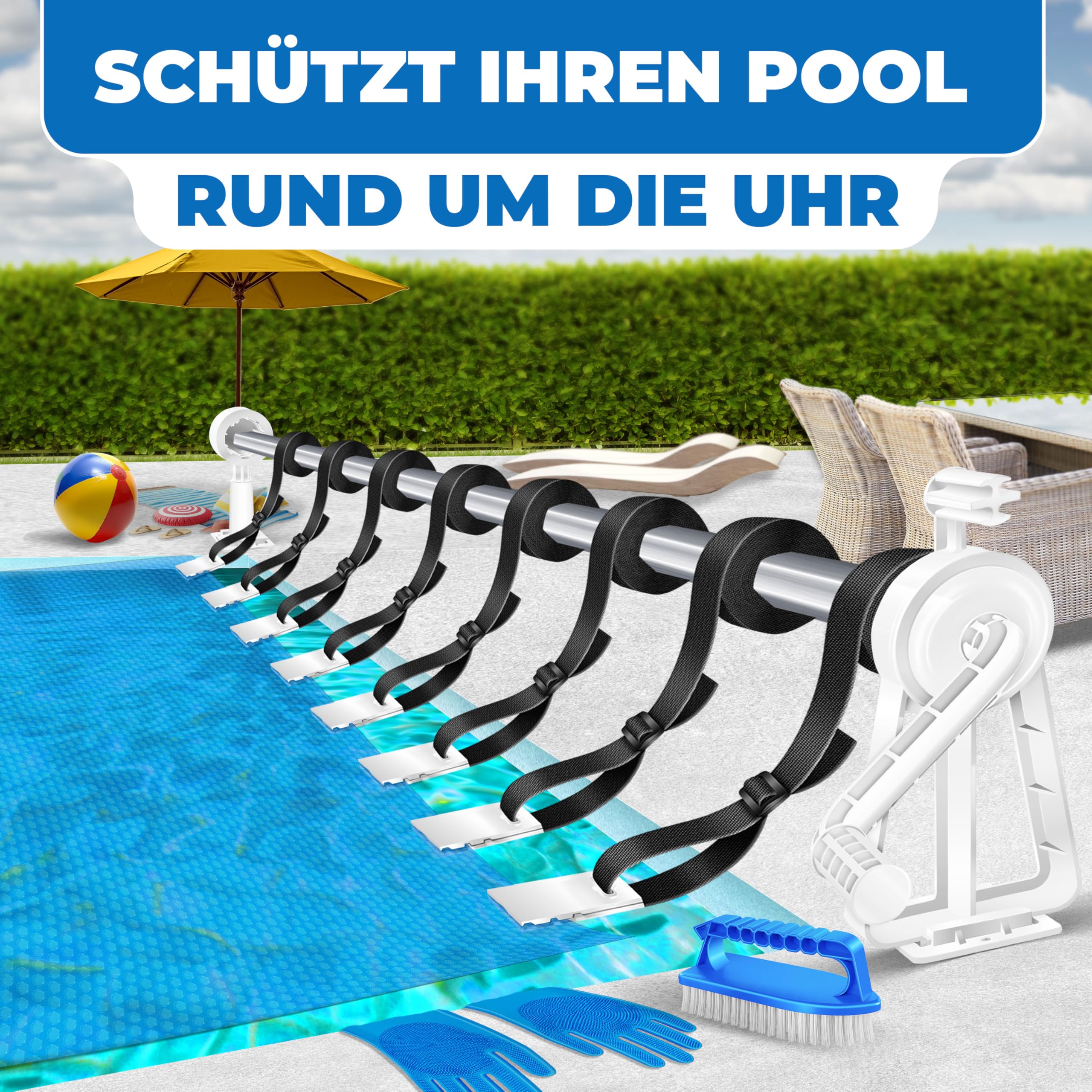 KESSER® Enrouleur de bâche de Piscine Premium | Système d’enroulement 1,05 m-6,15 m | pour bâche Solaire | Enrouleur Mobile | Sangles fournies