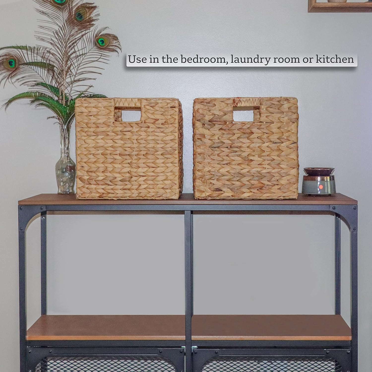 Foldable Hyacinth Storage Basket with Iron Wire Frame By Trademark Innovations (Set of 2)