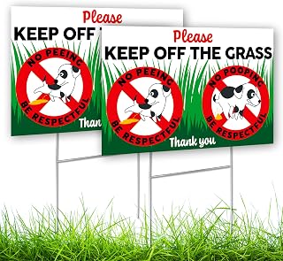 2 PC Keep Off Grass Signs for Yard, 8x12 DS Coroplast Dog Signs No Pooping and Peeing, Be Respectful Sign