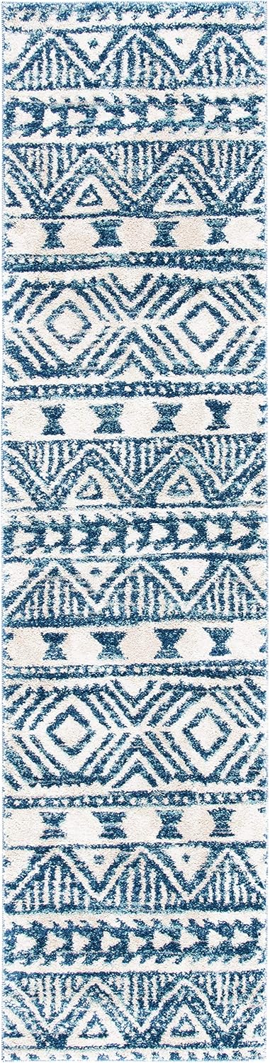 SAFAVIEH Tunisia Collection Runner Rug - 2' x 8', Navy & Ivory, Moroccan Tribal Design, Non-Shedding & Easy Care, Ideal for High Traffic Areas in Living Room, Bedroom (TUN739N)