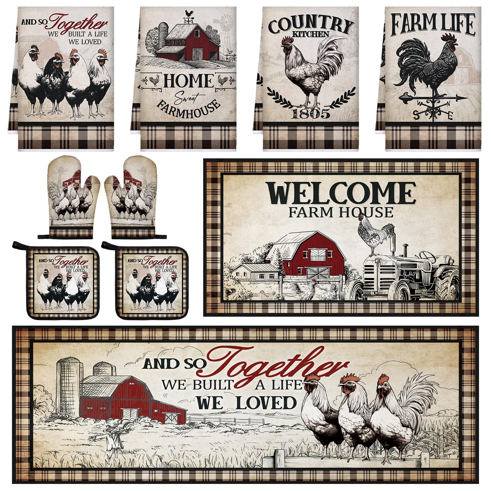 Fourluoo Kitchen Towels & Oven Mitts Set - Farmhouse Decor -32