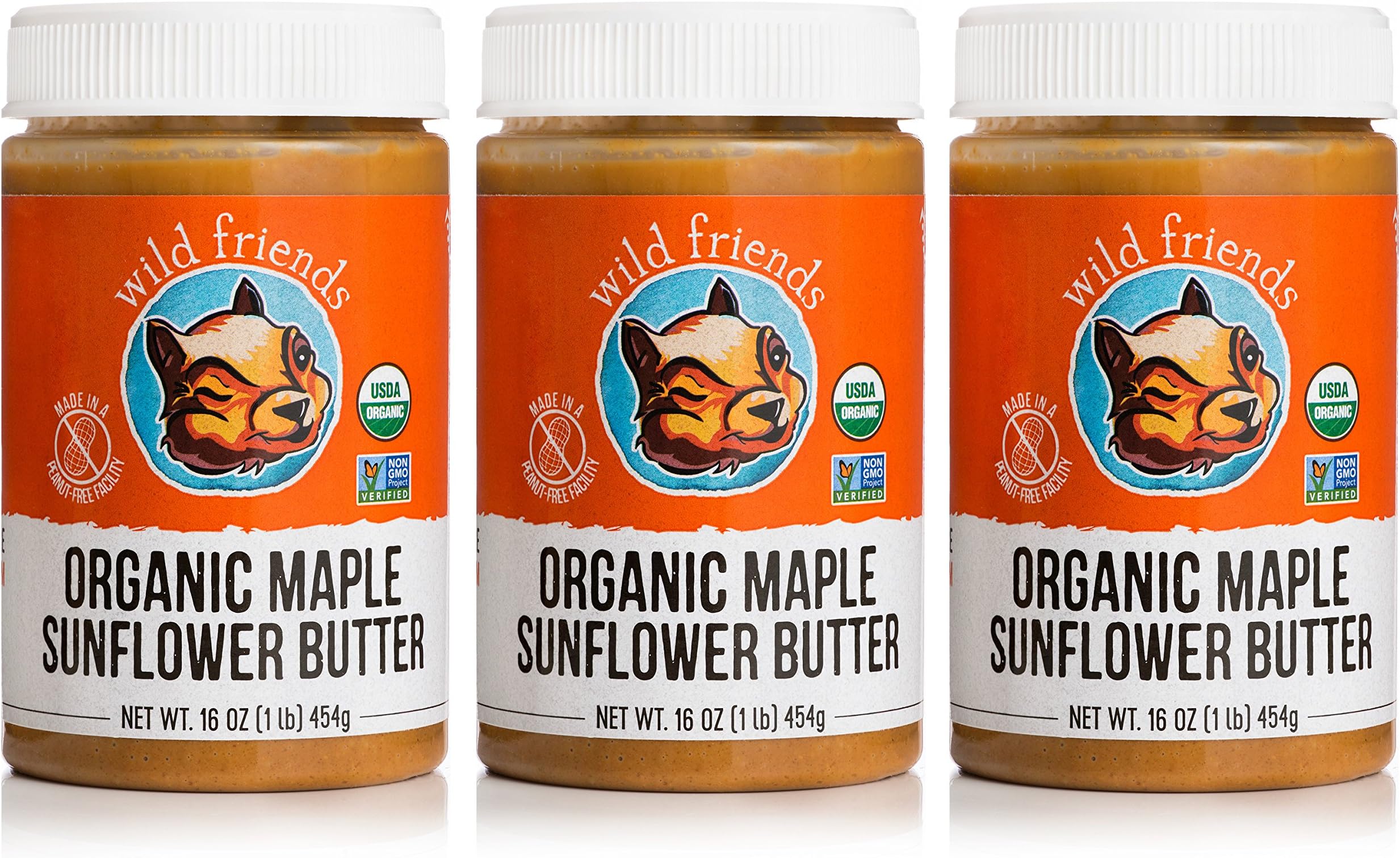 Wild Friends Foods Natural Organic Maple Sunflower Butter, Gluten Free, Palm Oil Free, 3 Count