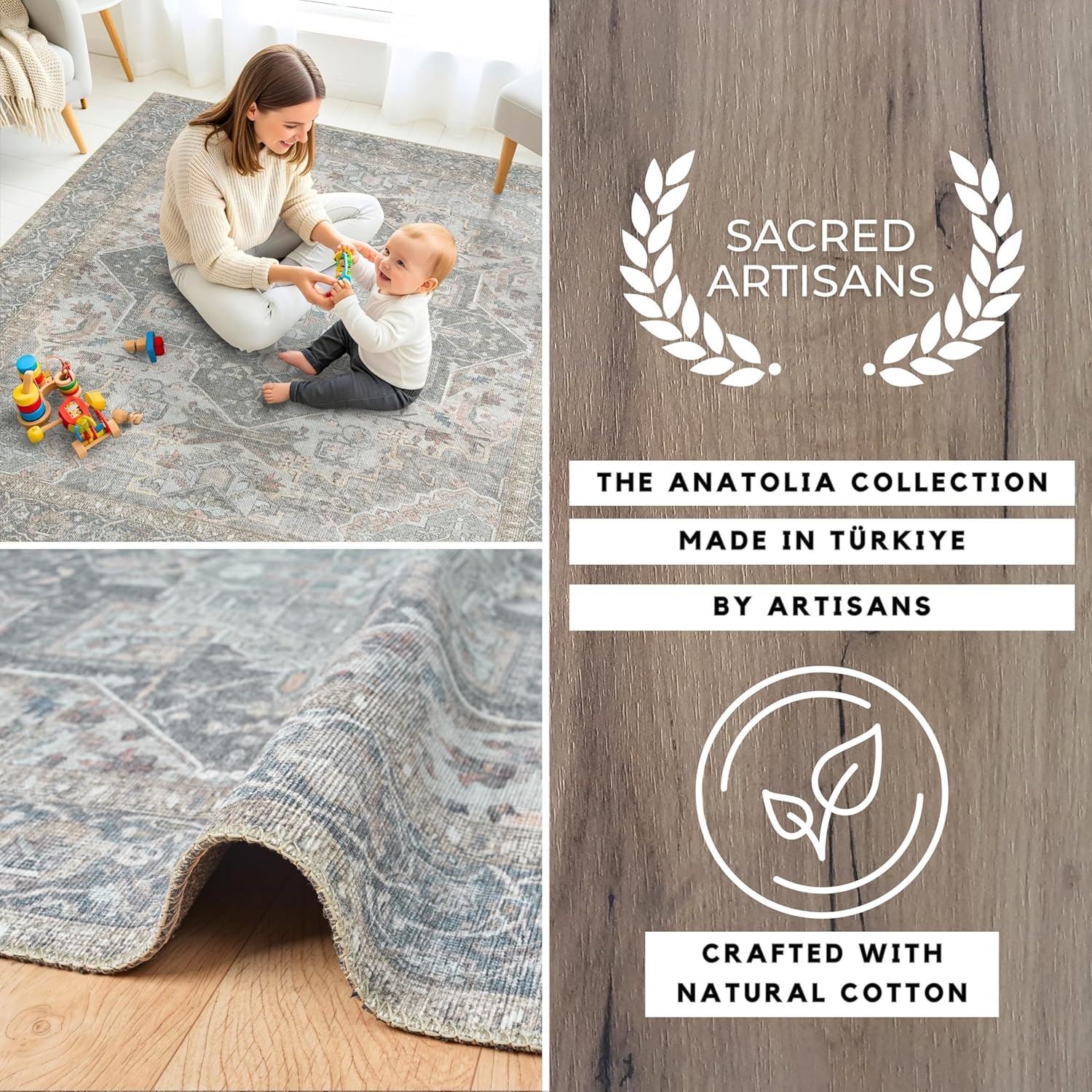 Sacred Artisans Washable 2x3 Rug Non Slip for Entryway Kitchen Bathroom and Door Mat Indoor Entrance | Vintage Boho Ultra Durable and Low Pile (Sierra, 2' x 3')