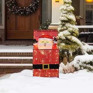 Light Up Electric Santa Claus Decor with 100 LED Lights, 3D Pre-Lit Animated Santa Claus for Xmas Decoration, 14" L x 10" W x 27" H Freestanding Glittered Display for Outdoor, Indoor
