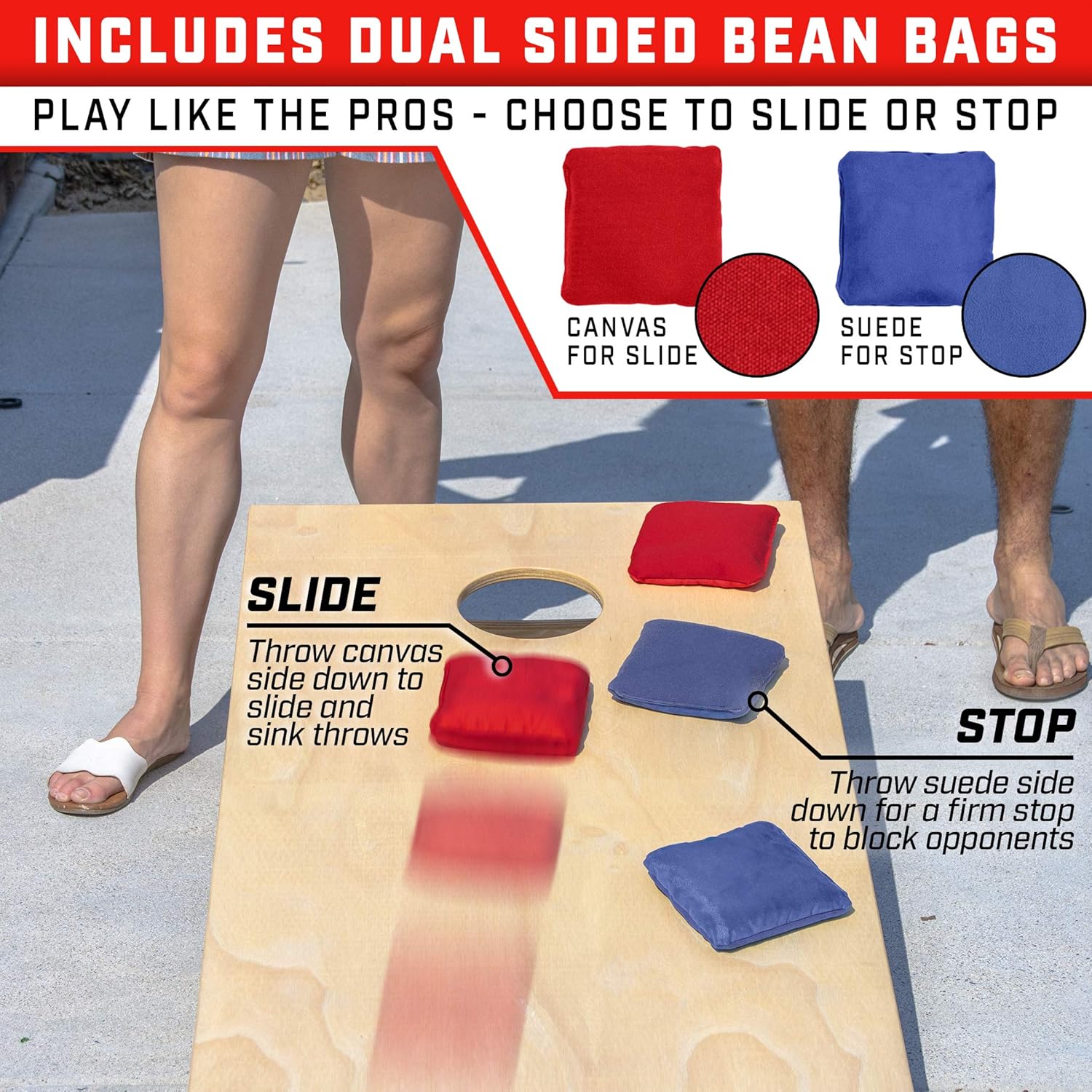 GoSports Dual Sided Cornhole Bean Bags | Slide & Stop Regulation Tournament Bean Bags Set of 8 : Sports & Outdoors