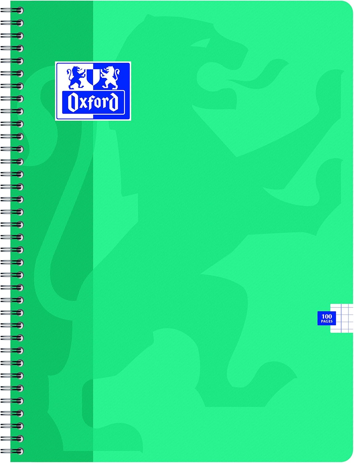 Oxford School Pack of 10 Spiral-Bound Notebook with Small 5 x 5 Squares 24 x 32 cm - 100 Pages-Assorted Colours