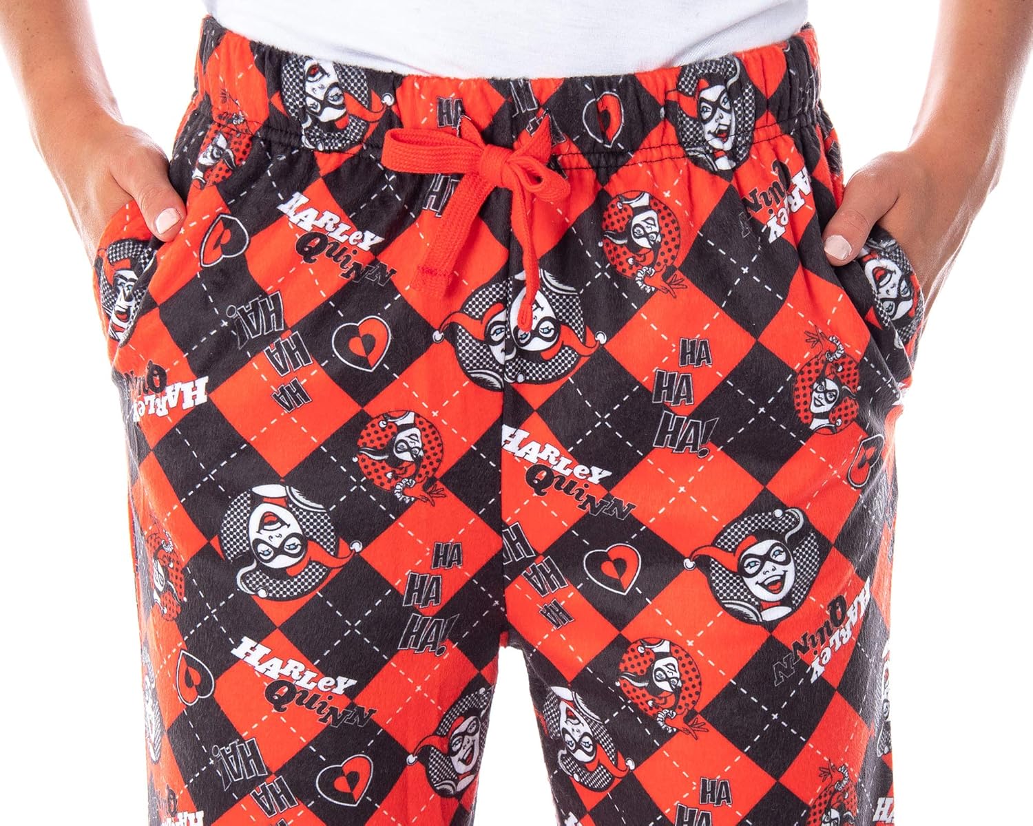 DC Comics Harley Quinn Women's Black And Red Diamond Classic Character Lounge Pajama Pants - Image 2