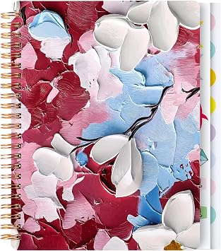 Spiral Notebook for Women, 8.25" x 6.25" Journal with Durable Hardcover and 160 Lined Pages with Large Pockets - Perfect to Stay Organized and Boost Productivity at Work or Schoolflowers-F