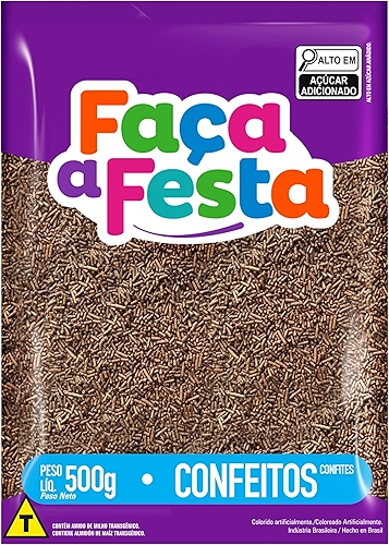 Faça a Festa – Confeito Granulado Escuro 500g | Crocante e Sabor Chocolate | Ideal para Decoração e Cobertura de Doces, Bolos e Sobremesas