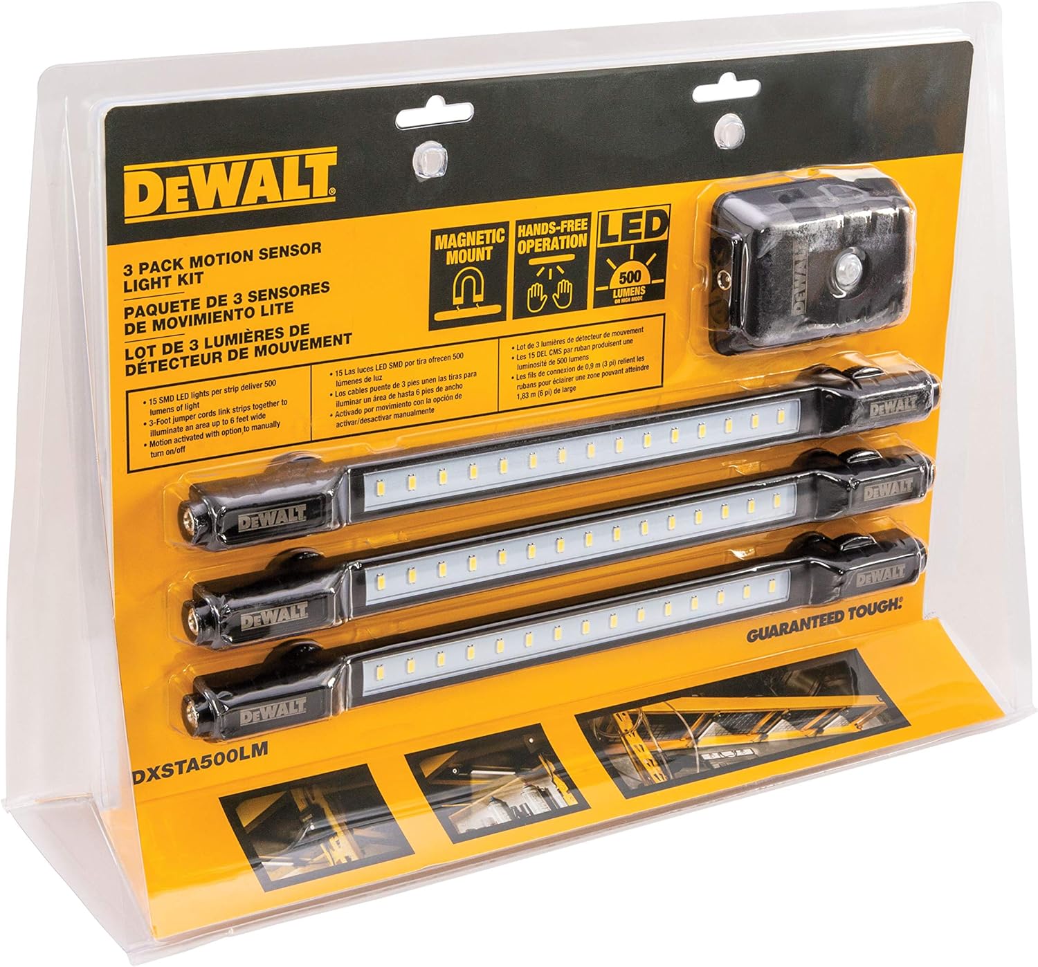 Dewalt Motion Activated LED Magnetic Shelving Light Kit for Work and Mechanics Shops (3 Lights, 500-Lumen Each)