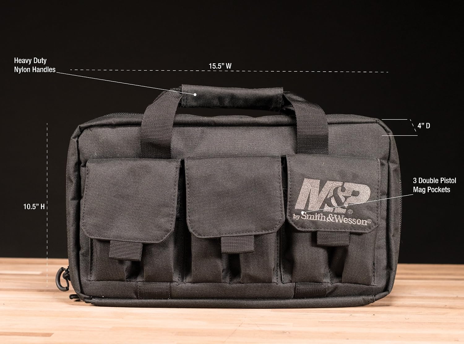 Smith & Wesson M&P Pro Tac Padded Handgun Case with Ballistic Fabric Construction and External Pockets for Shooting, Range, Storage and Transport