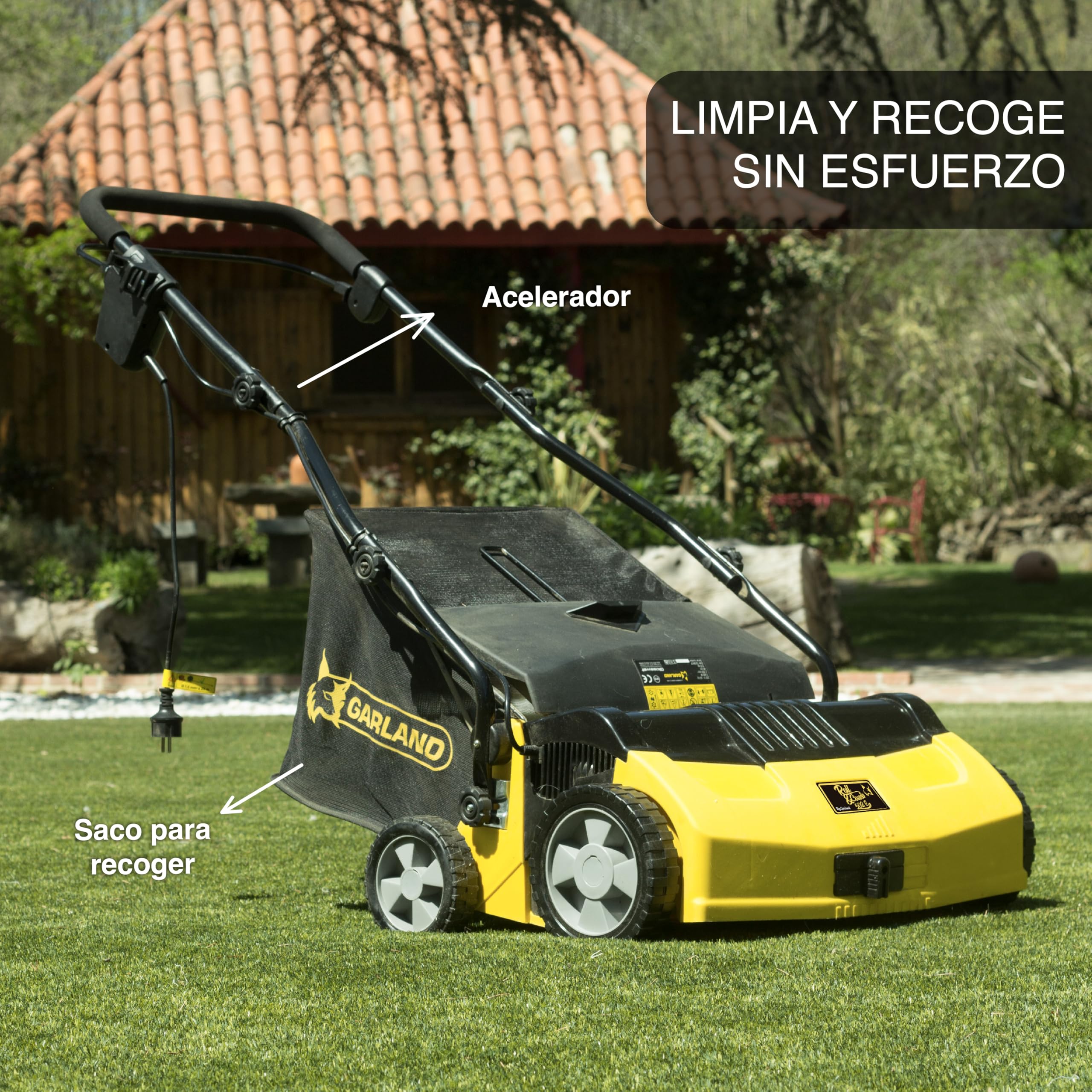 Garland Roll&Comb 502E-V19 - Peinadora/Barredora césped artificial eléctrica enchufable - 1.600 W de potencia, 15'6 kg de peso, ancho de trabajo 40 cm con altura regulable. Saco de recogida de 40 l. Apto para superficies hasta 350 m2. - 3