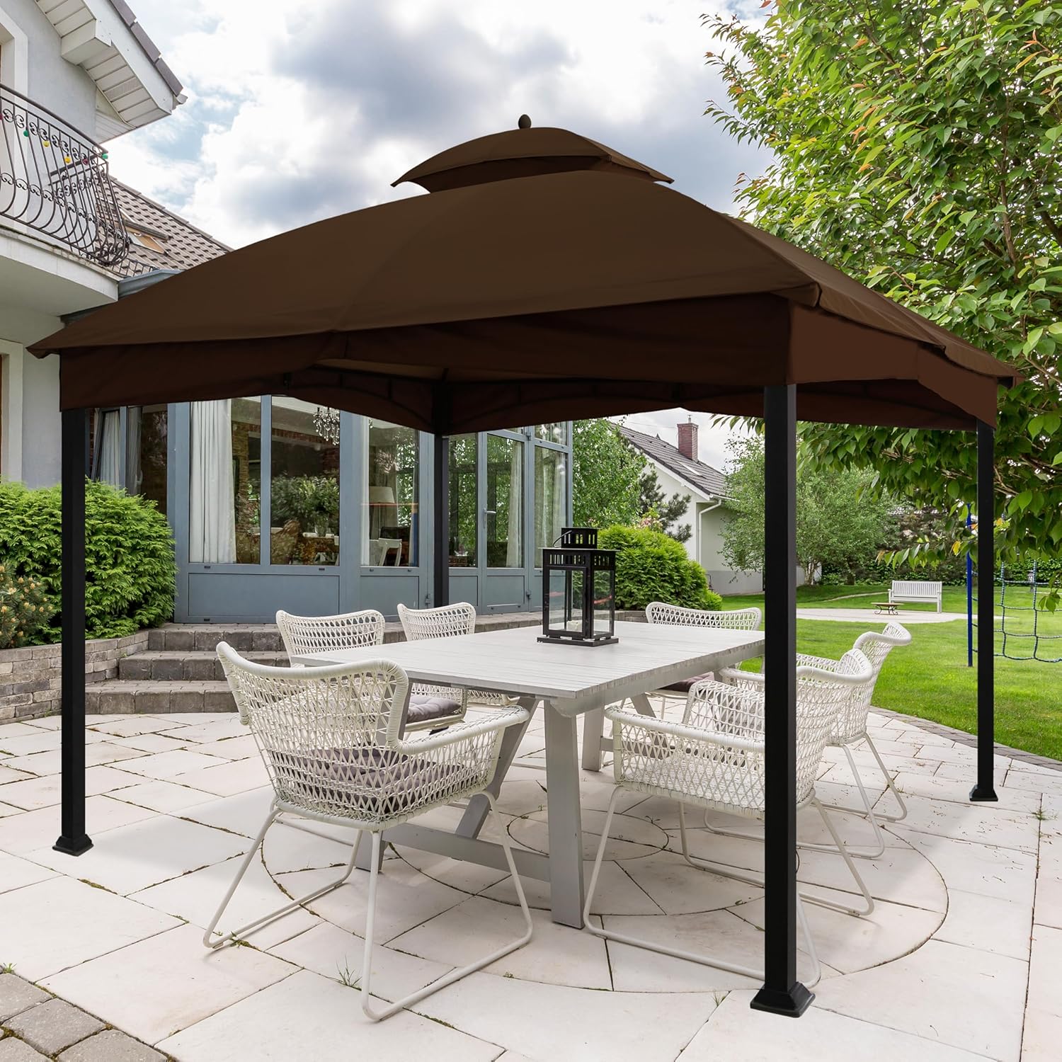 Tradesparker 10x12 Replacement Canopy Top for Lowe's Allen Roth Gazebo #GF-12S004B-1,Double Tiered Waterproof Gazebo Cover Roof with T-Hook, Brown