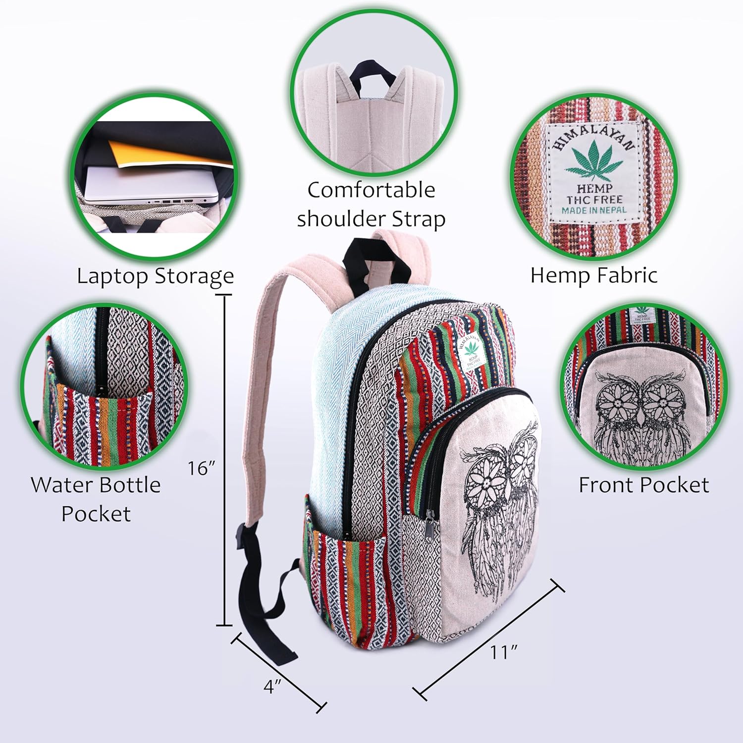 Anitya Hemp Backpack, Multi-Functional Pockets, Eco-Friendly, Unisex, Hiking Daypack, Durable Rucksack (AHLB02) - Image 7